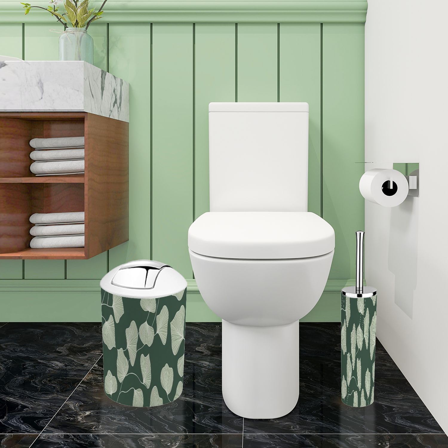 Boho Tropical Leaf Bathroom Accessory Set 6 Piece