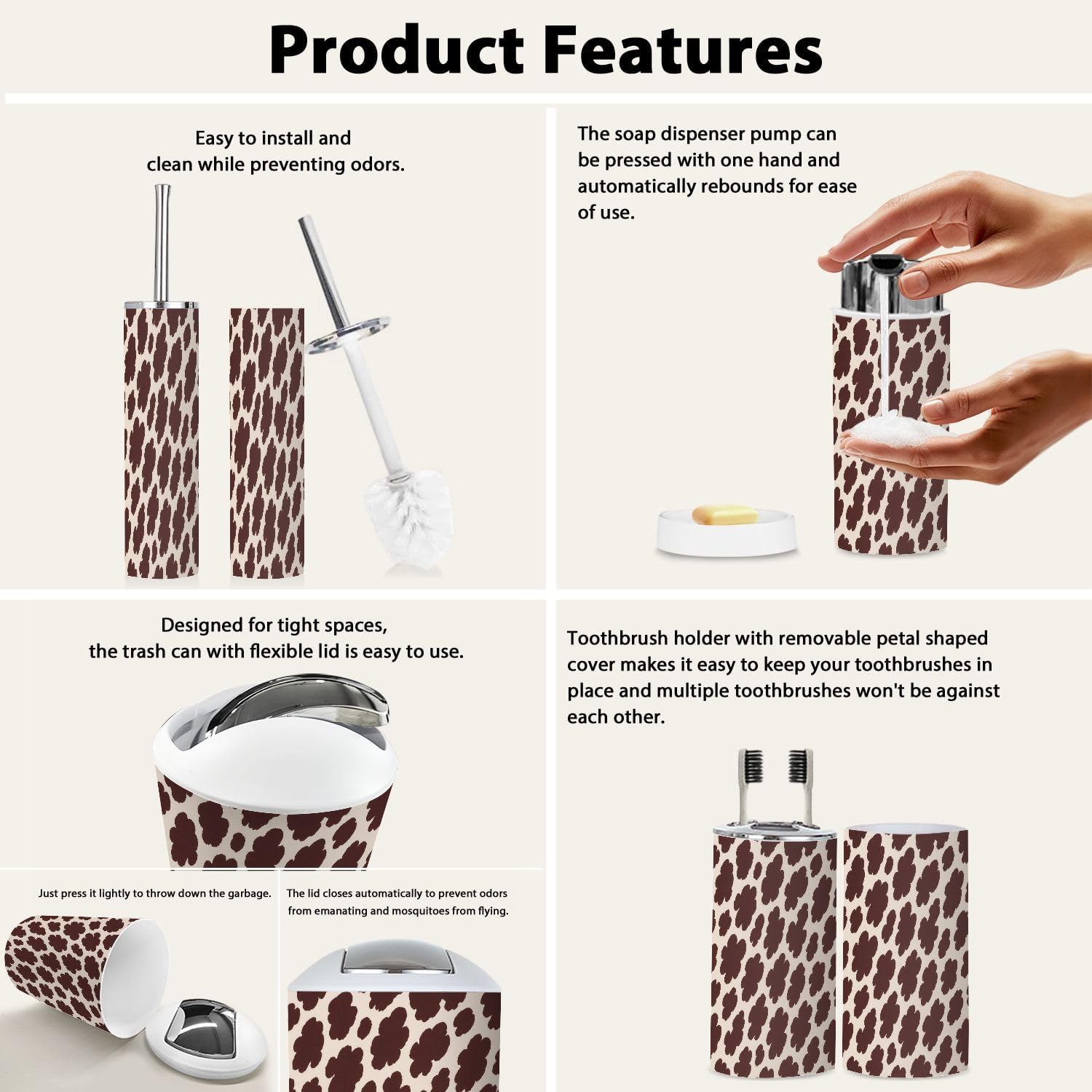 Boho Animal Print Bathroom Accessory Set 6 Piece