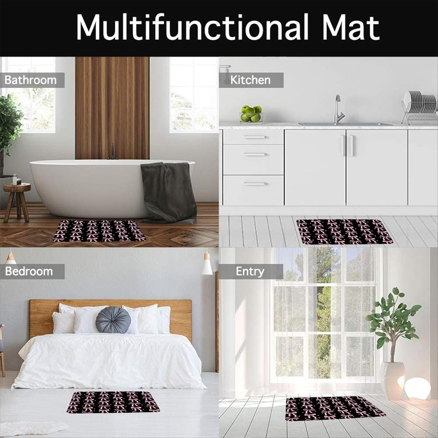 Cute Bow Bath Mat 16x24 Inch Modern Design