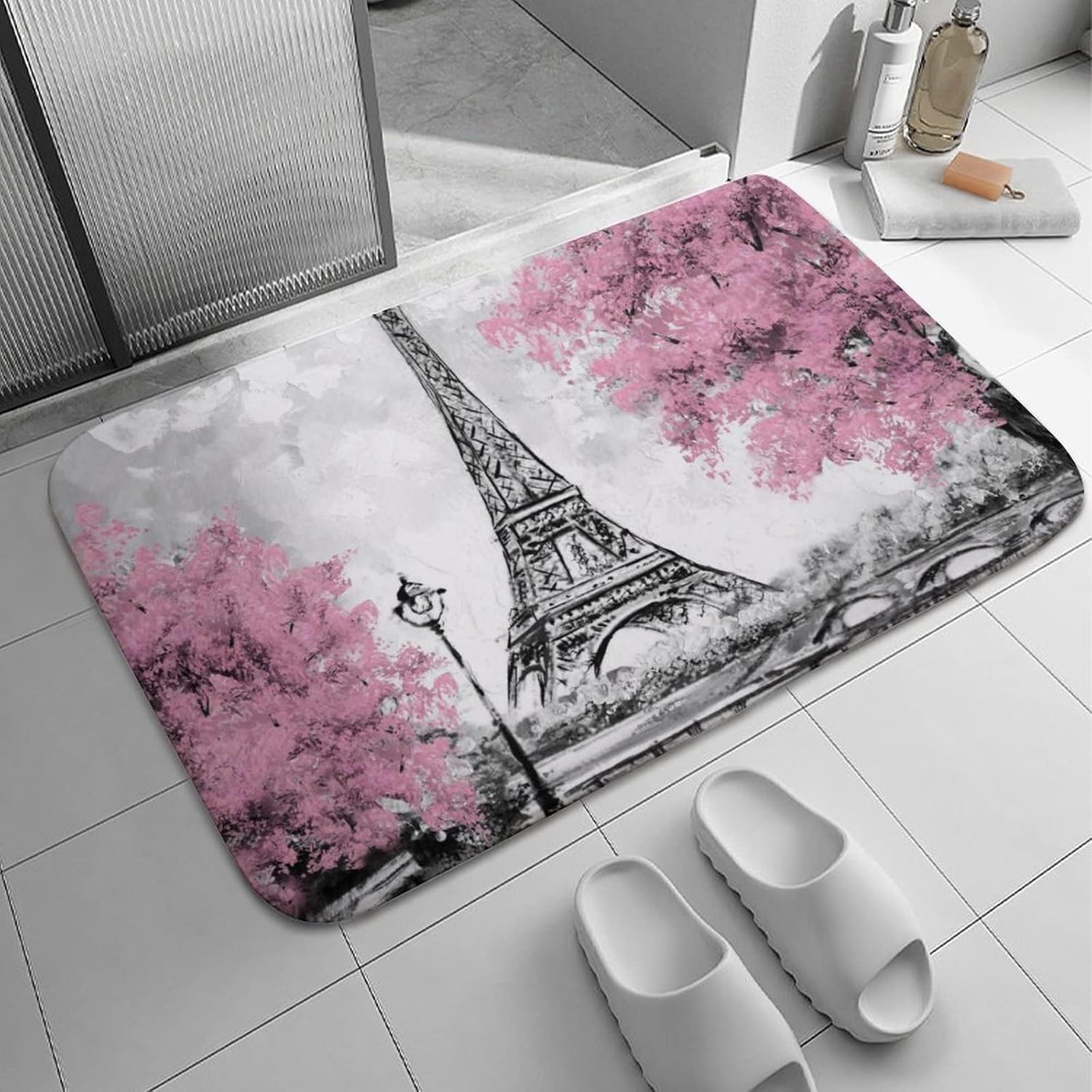 TICKPOT Paris Eiffel Tower Bath Rug 16x24 Inch Microfiber Non-Slip Plush Mat