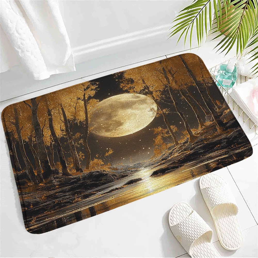 Forest Moon Bath Mat with Non-Slip Backing