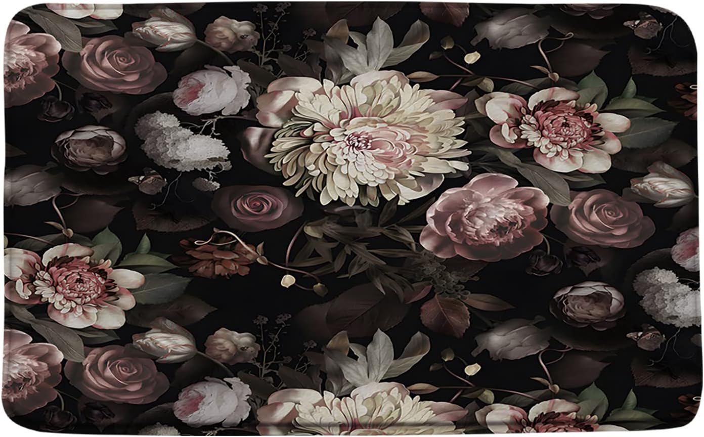 ChenRongDian Black Floral Bath Rug 16x24In