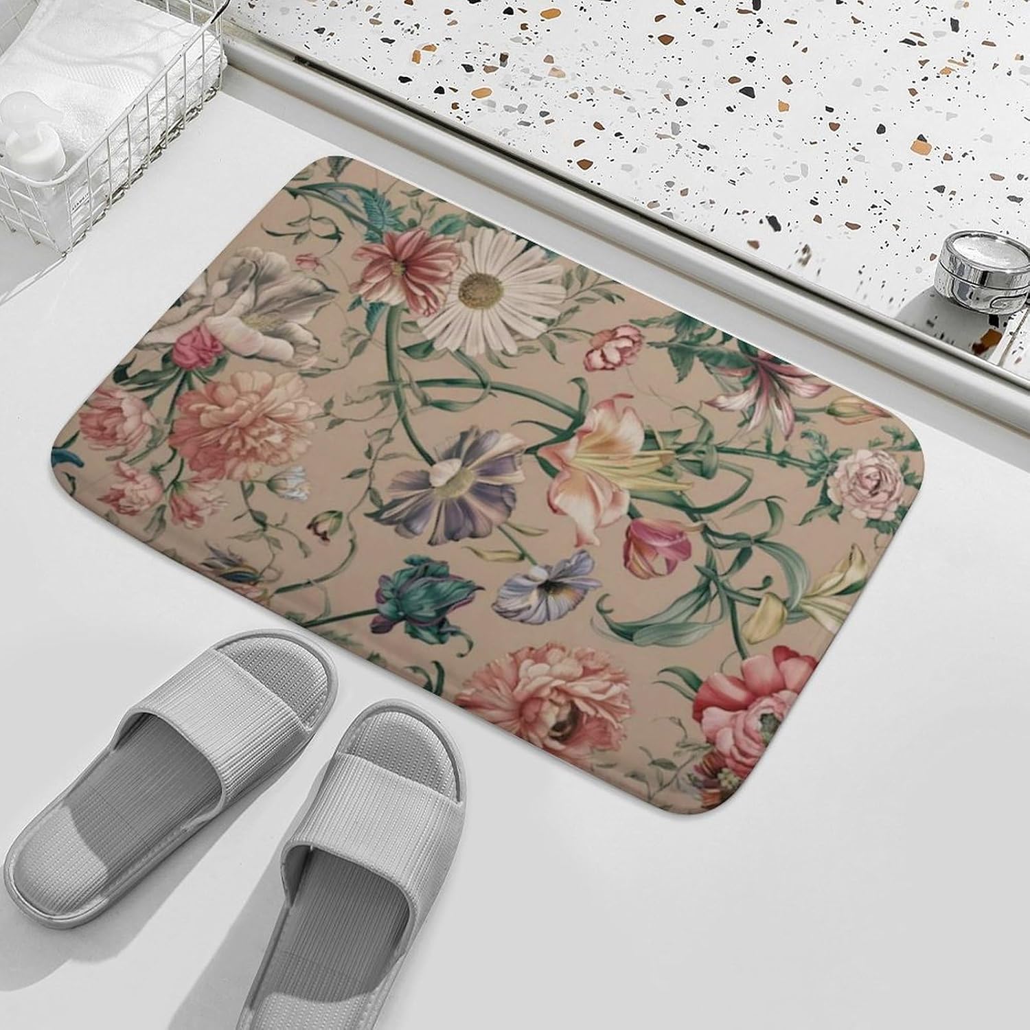 Washable Flower Bath Rug 16x24 Non-Slip Mat