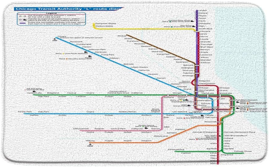 GCTNBJL Chicago Transit Authority Subway Map Bath Mat 178x295 Inch 1