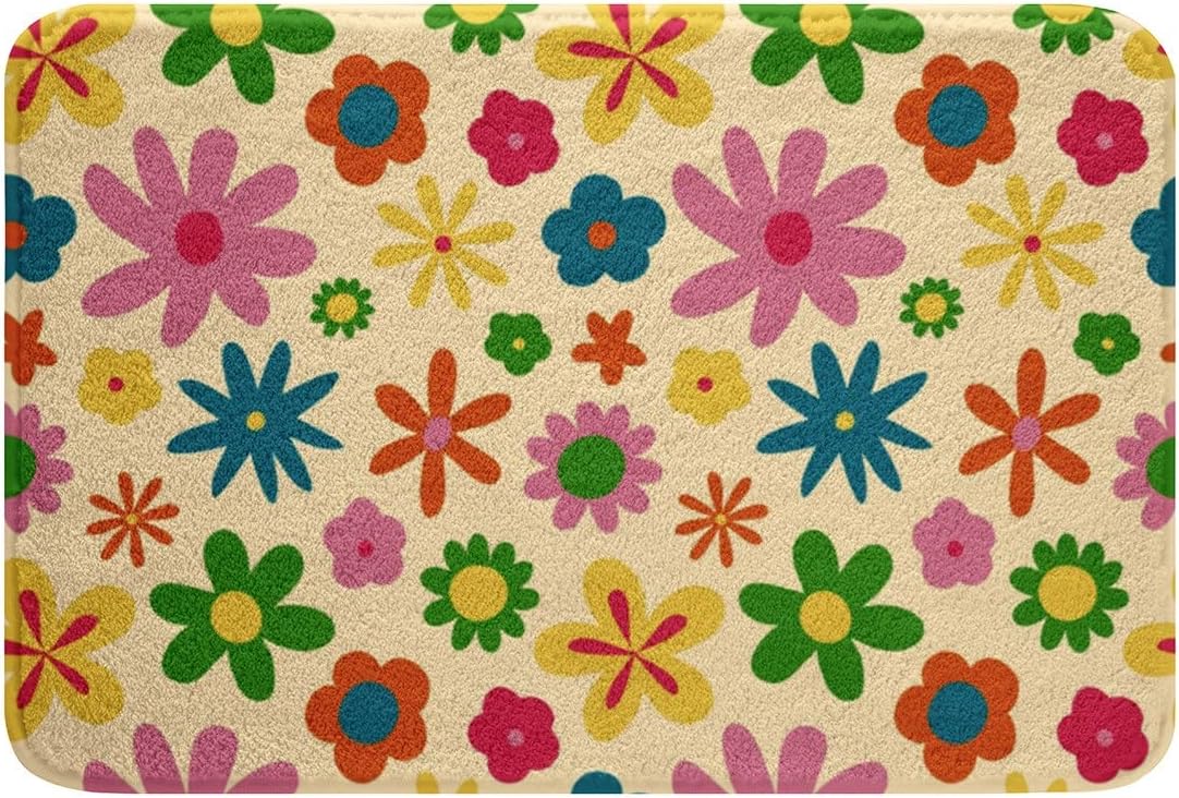 Anqing Girls Retro Boho Floral Bath Mat 18x30