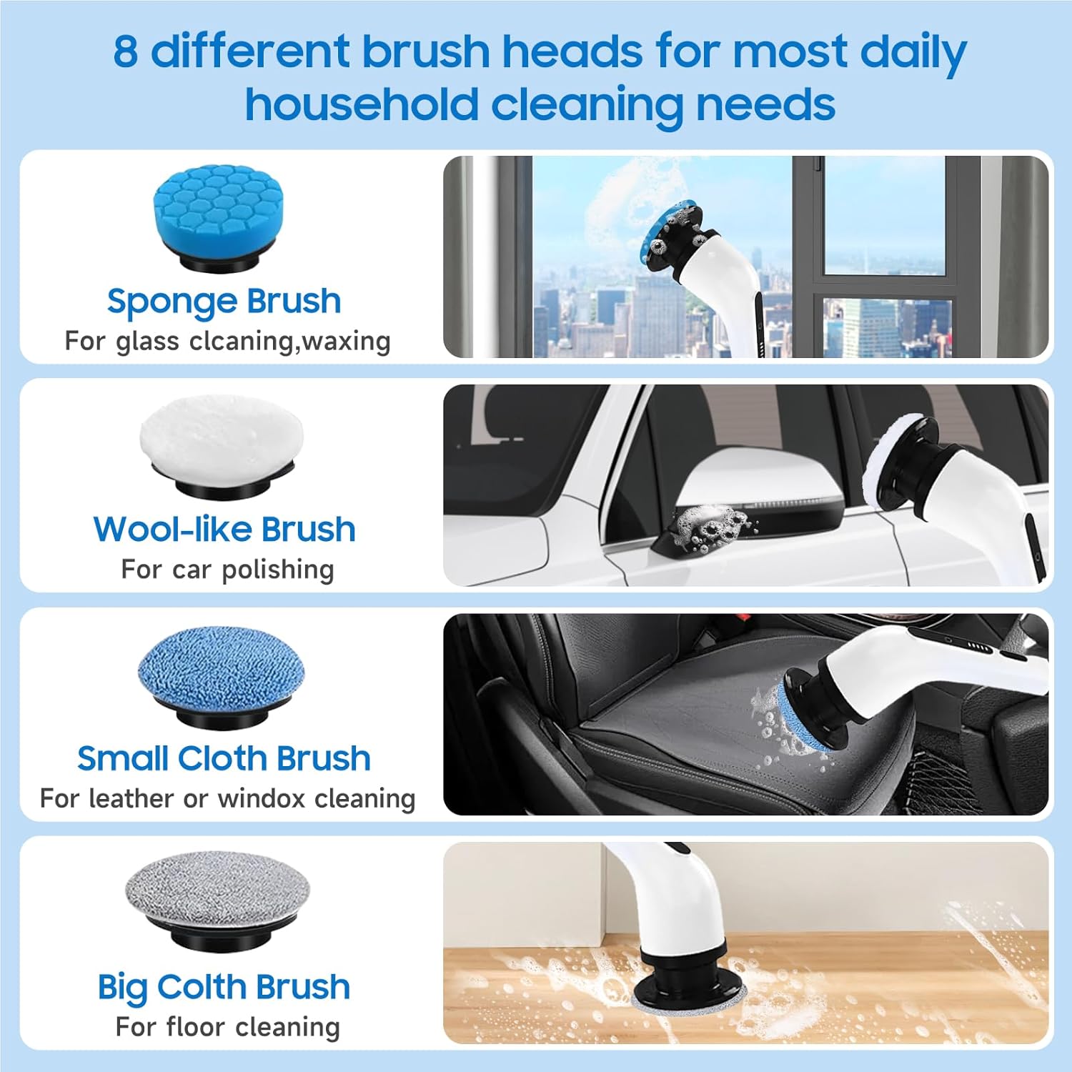 LYSHIATSU Electric Spin Scrubber with 8 Heads