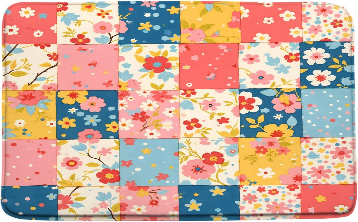 Boho Floral Patchwork Bath Mat 16x24 Inch