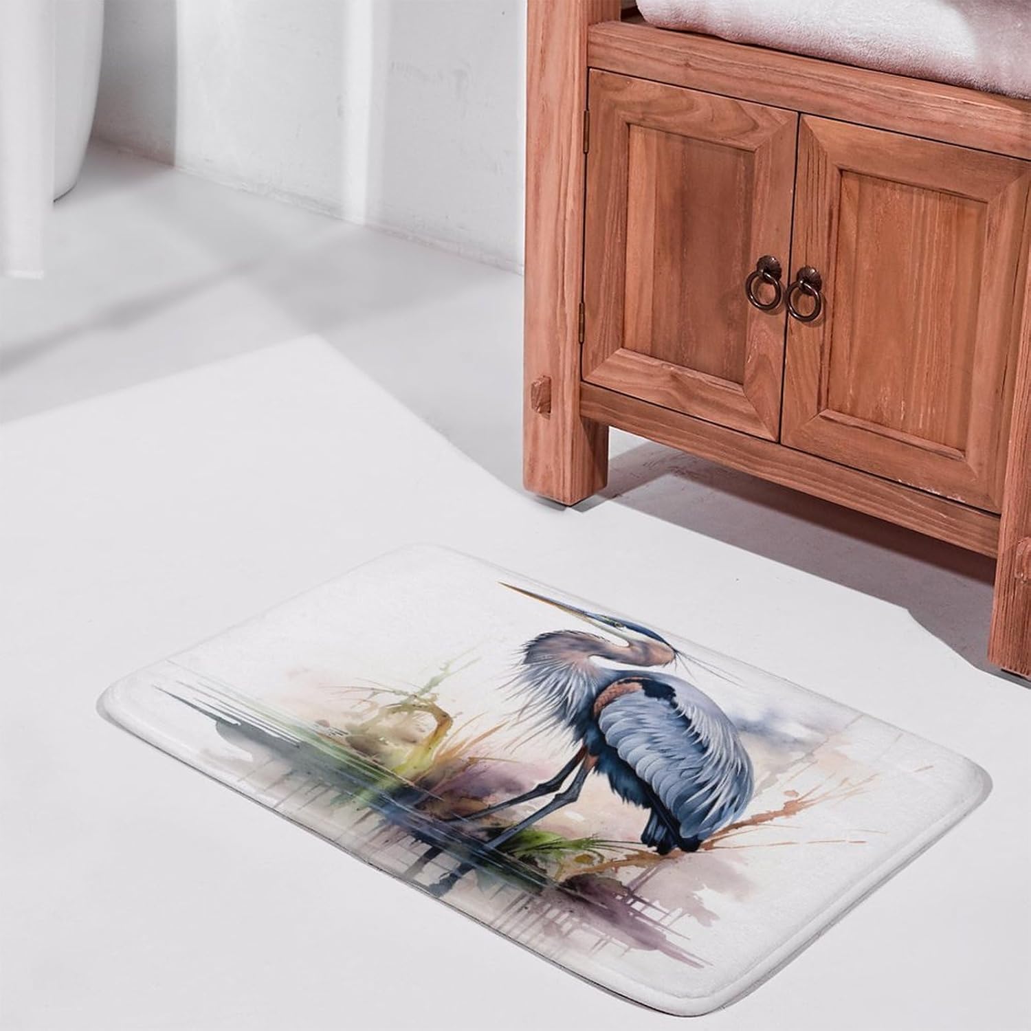 HighonHi Blue Heron Bath Rug 16x24 Non-Slip Absorbent Carpet