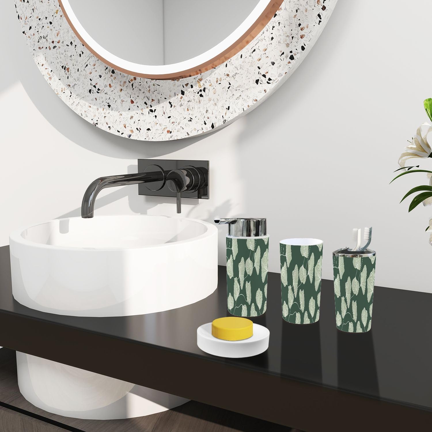 Boho Tropical Leaf Bathroom Accessory Set 6 Piece