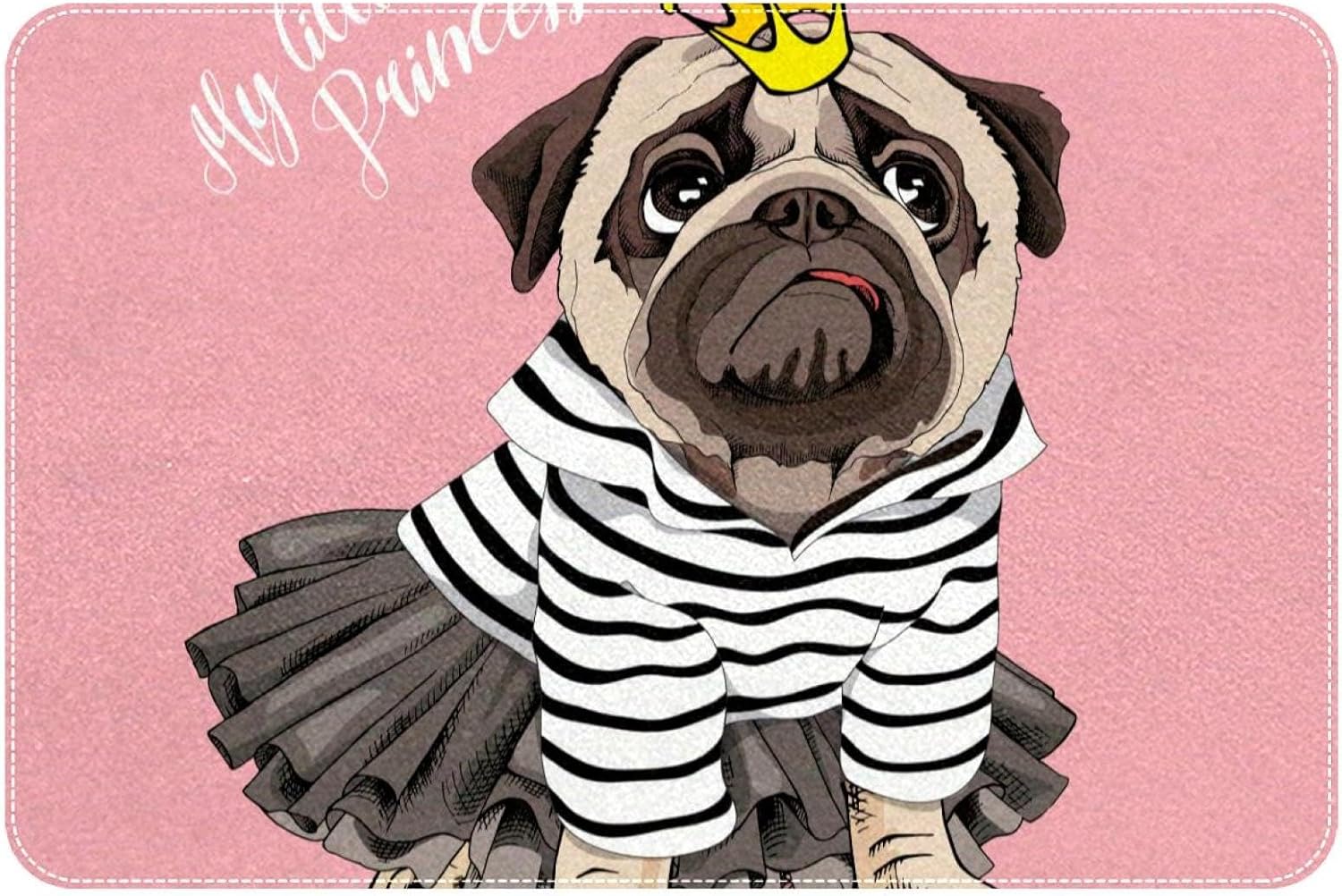 Cute Pug Dog Girl Princess Bath Rug Door Mat 24x16