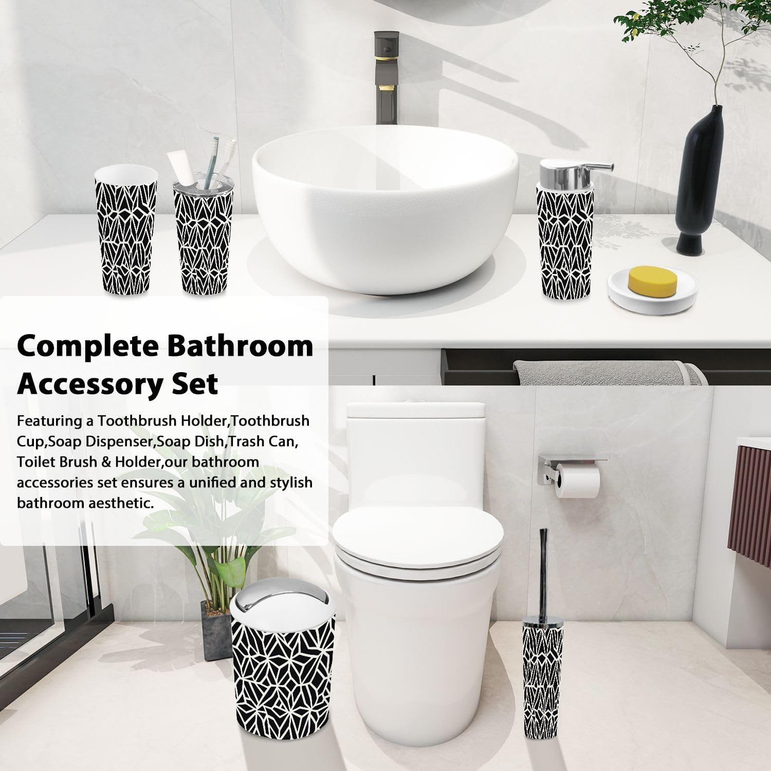 Boho Bathroom Accessory Set 6 Piece Modern Design