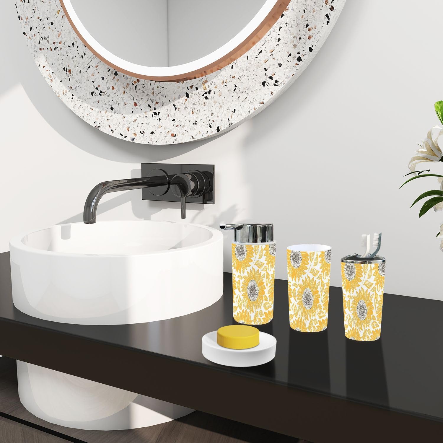 Boho Sunflower Bathroom Accessory Set 6 Piece