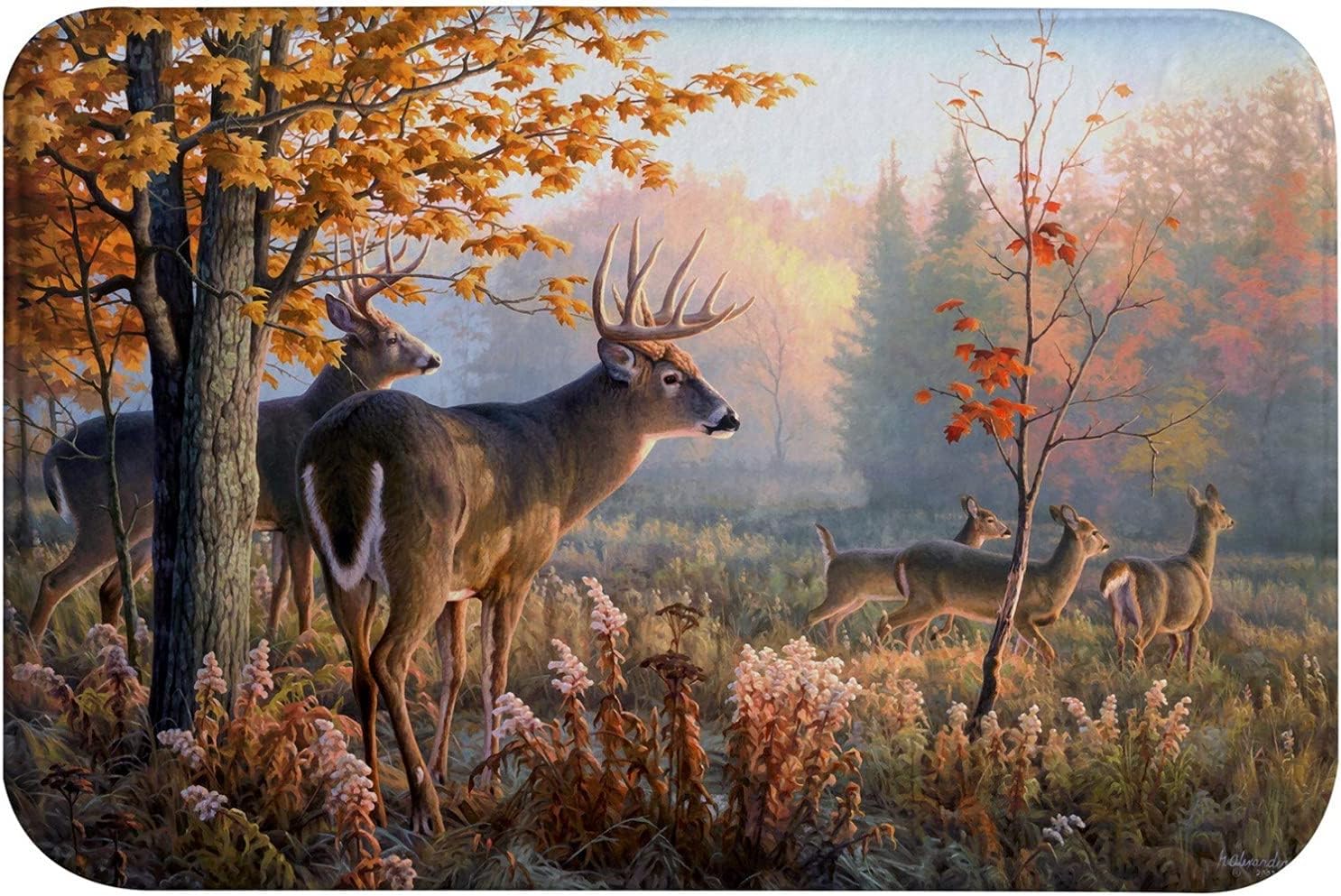 AMonamour Soft Flannel Bath Rug with Whitetail Deer Design