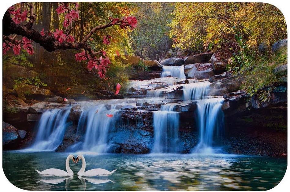 AMonamour Forest Trees Waterfall Swan Bath Rug