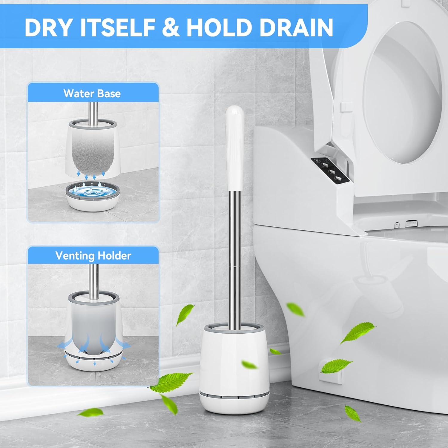 LOVLOY Toilet Brush 2 Pack with Stainless Steel Handle