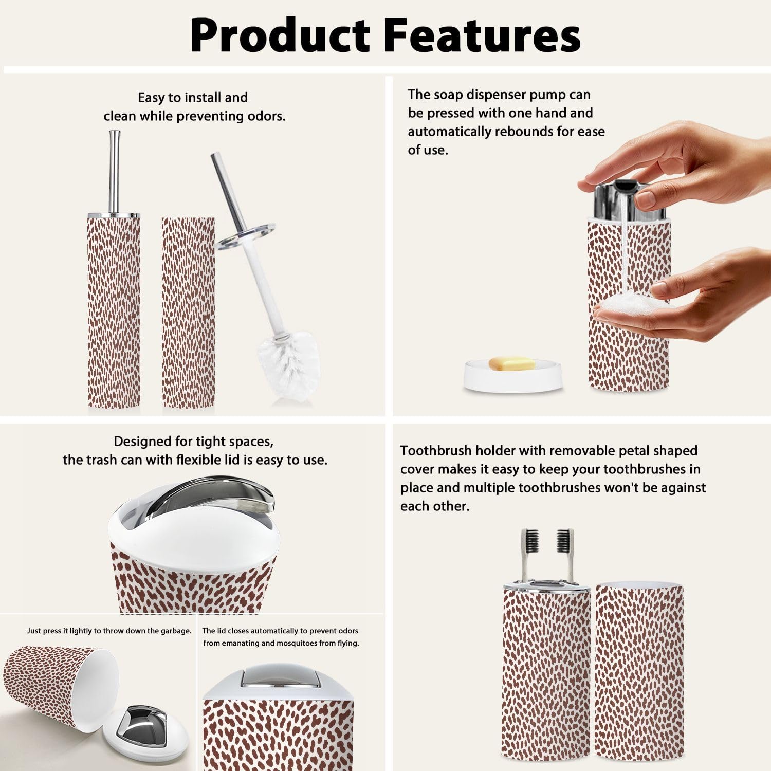 Boho Leopard Print Bathroom Accessory Set 6 Piece