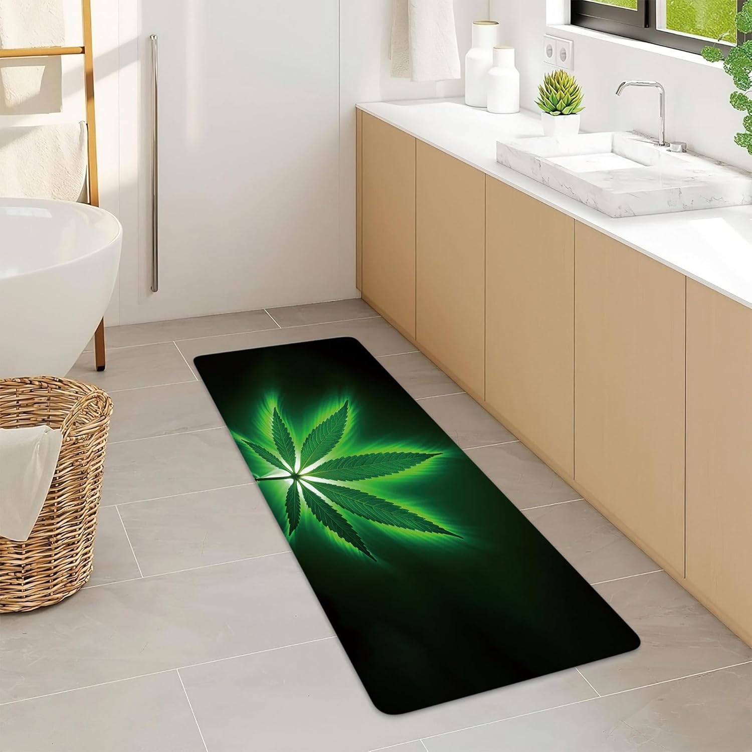 JAWO Cannabis Leaf Bath Rug 17X48 Non-Slip