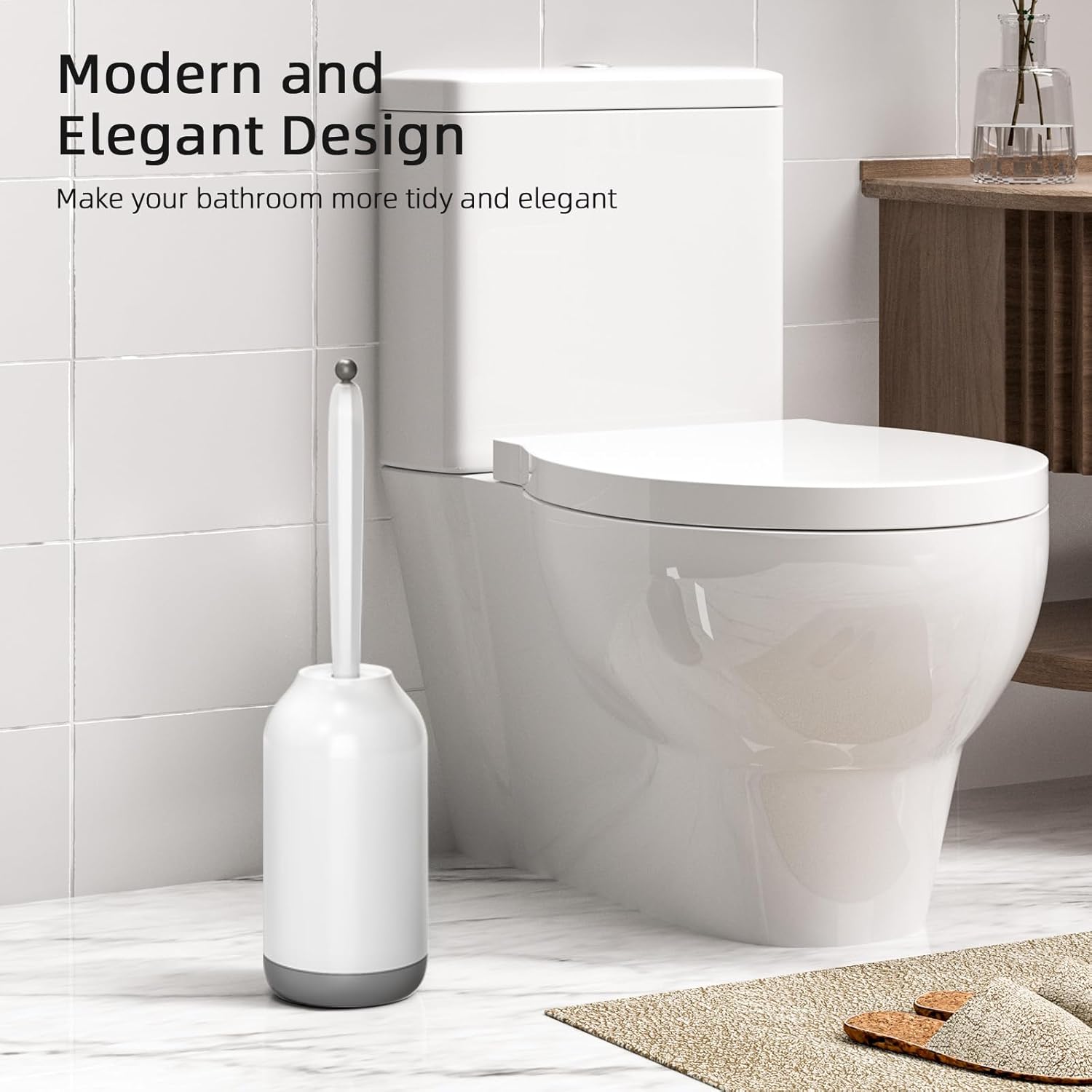 HAMITOR Toilet Brush Holder Set - 2 Pack Modern White Design