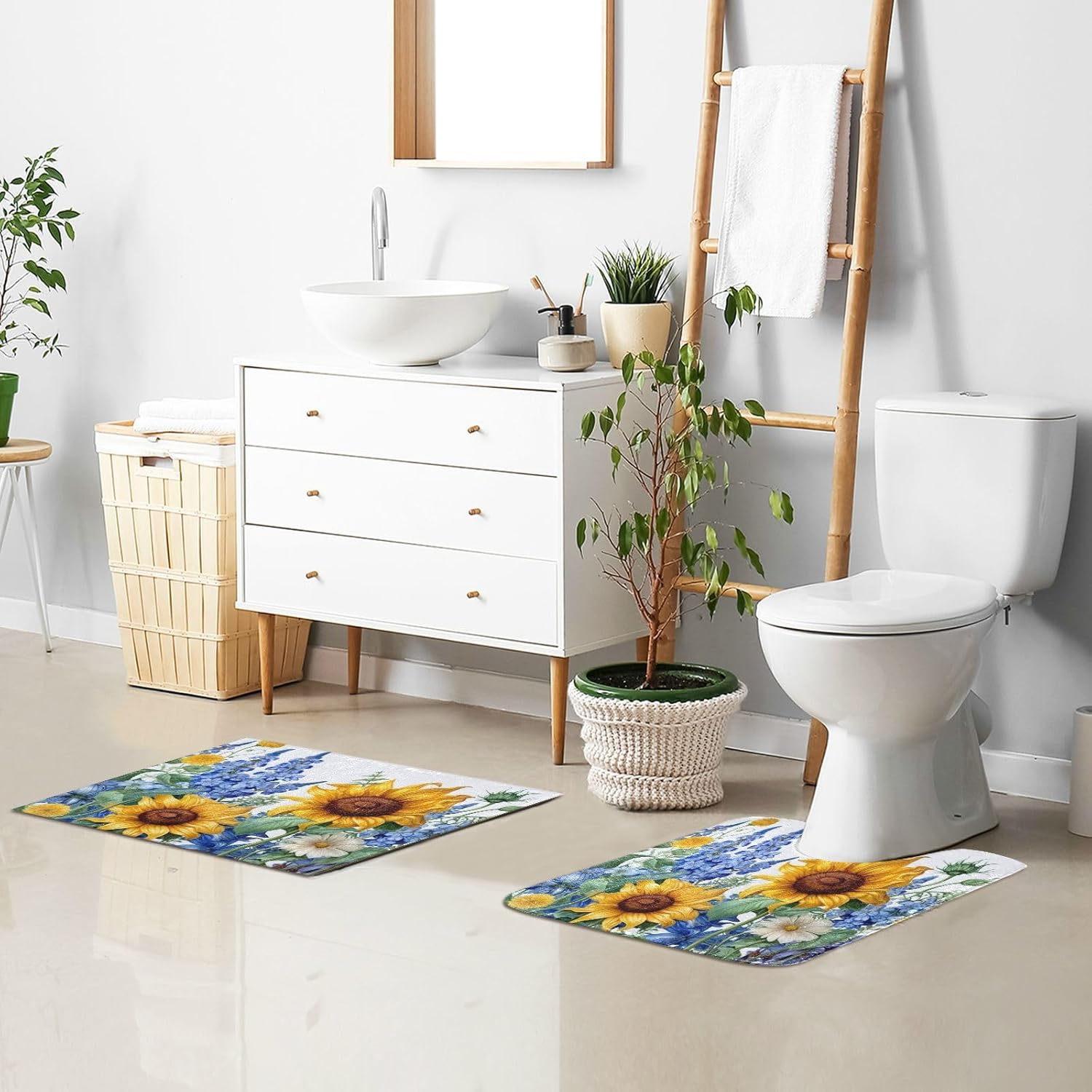 YETTASBIN Sunflower Rectangle Bath Mat Set 1