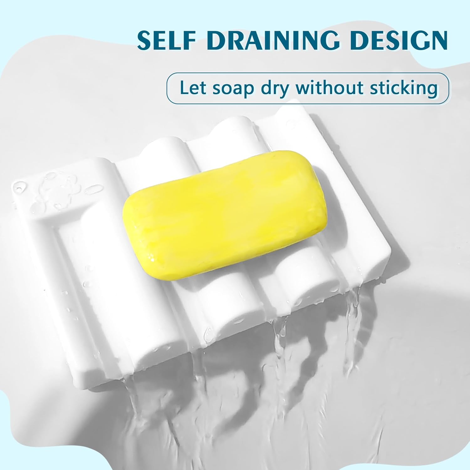 Coipdfty Wave Design Silicone Soap Dish Non-Slip Quick-Drying 2-Pack White