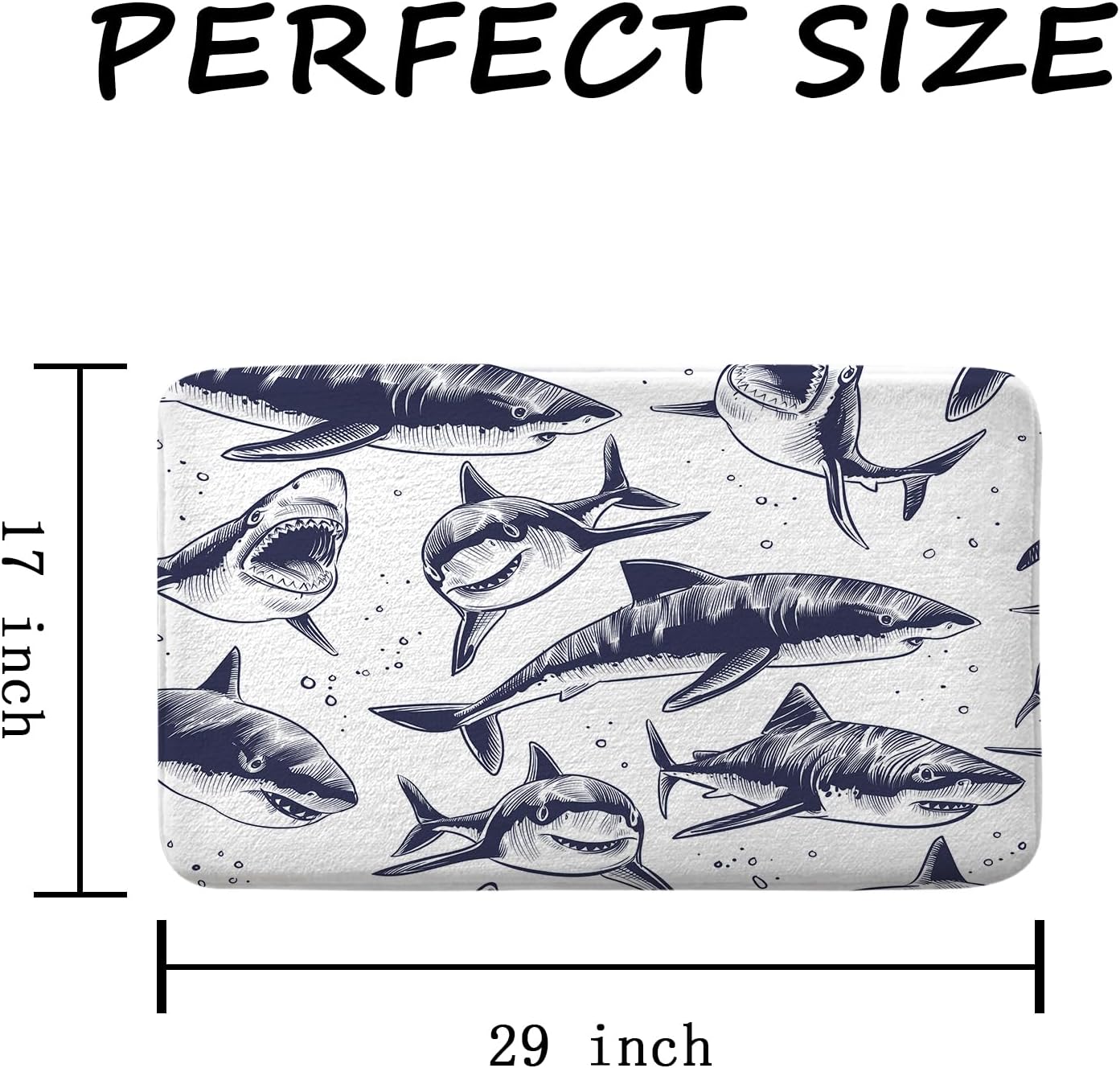 iTapnoom Shark Bath Rug Mat - Navy Blue 17x29 Inch