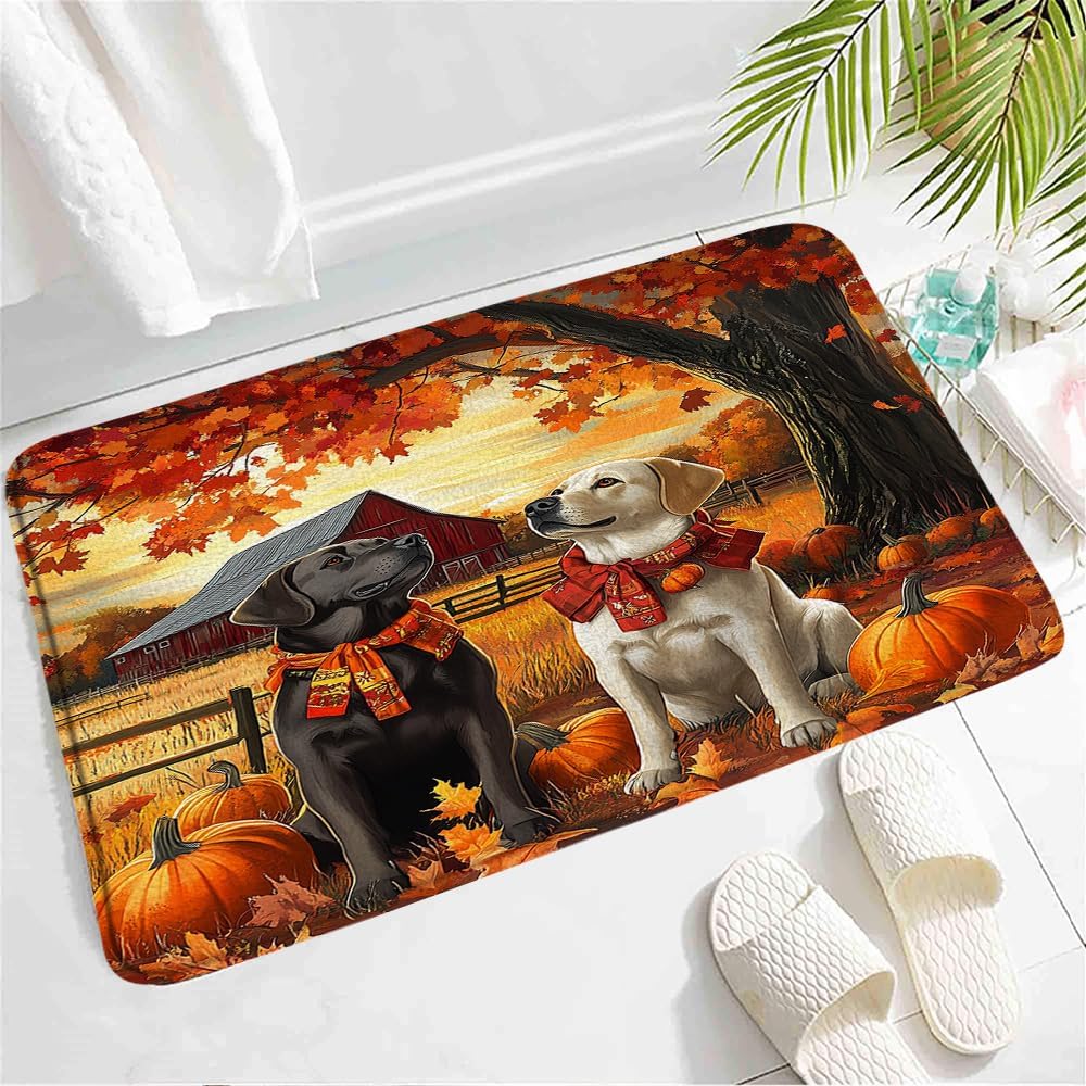 Autumn Themed Bath Mat with Non-Slip Backing 1