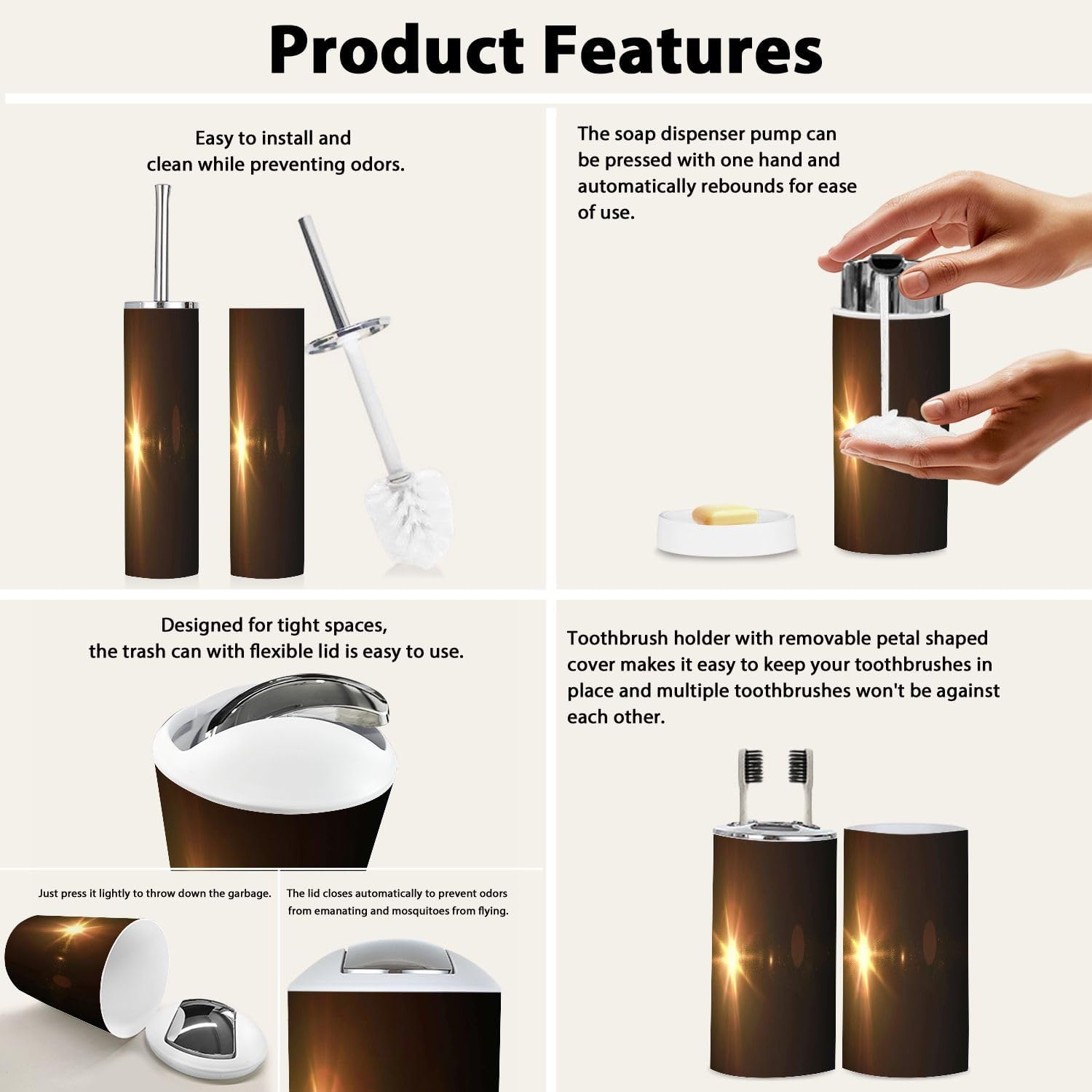 Boho Bathroom Accessory Set 6 Piece Modern Minimalist