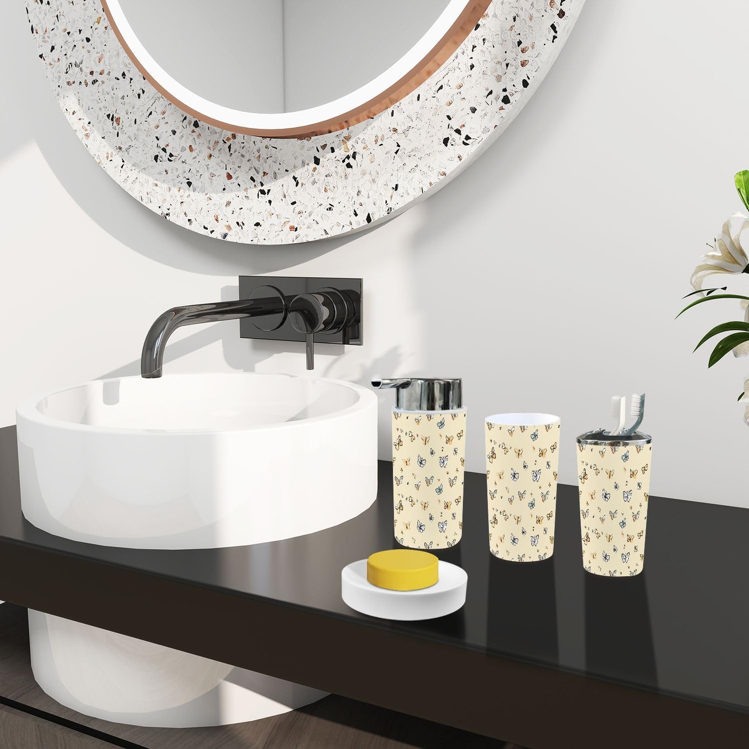 Boho Yellow Bathroom Accessory Set of 6 Pieces