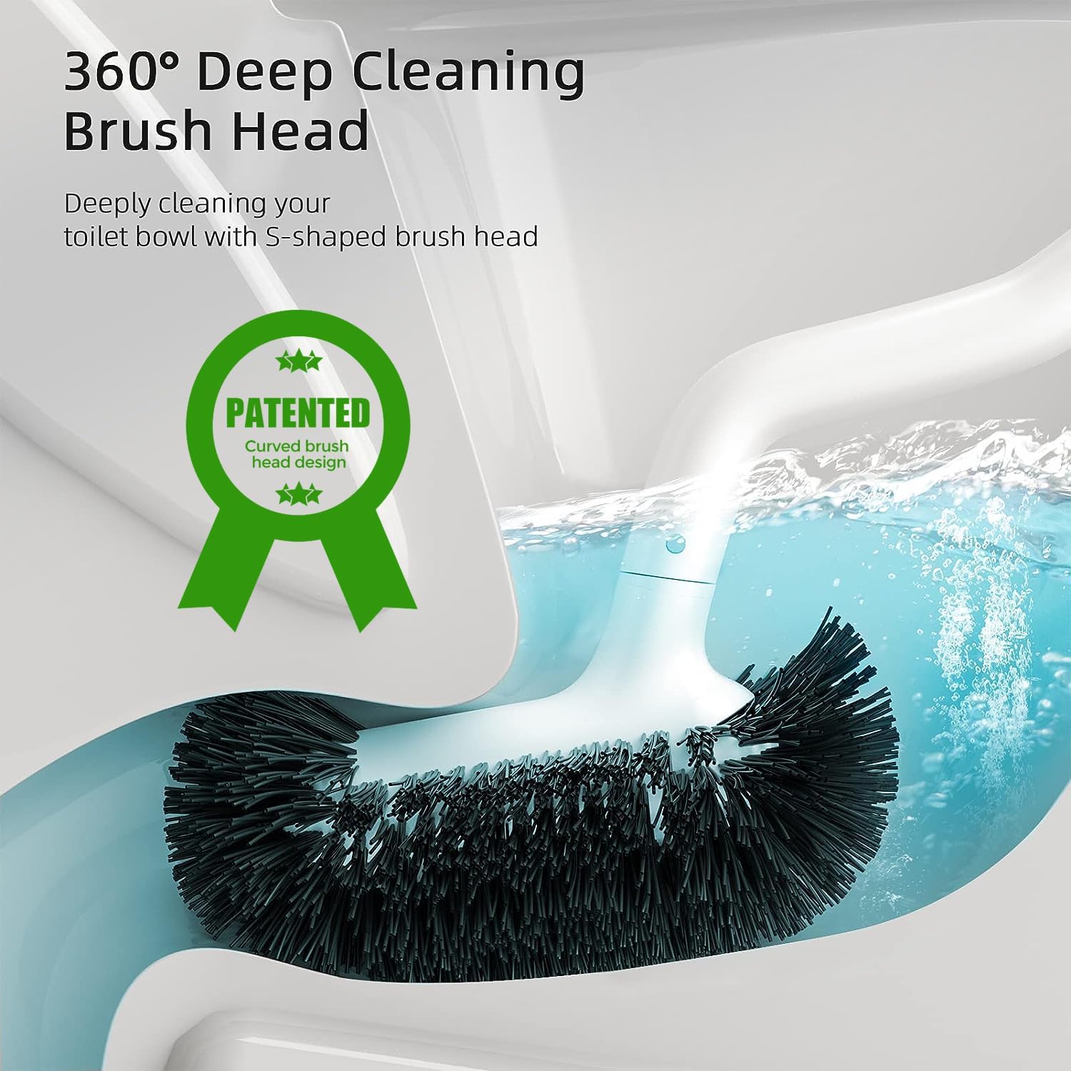 HAMITOR Toilet Brush Holder Set with Curved Bristle and Silicone Head