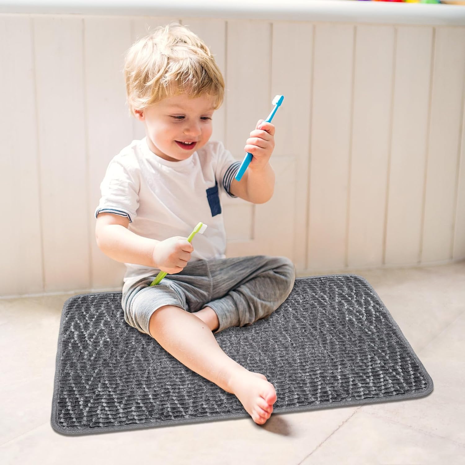 HAPACE Non-Slip Bath Mat 17x24 Grey Thick Microfiber