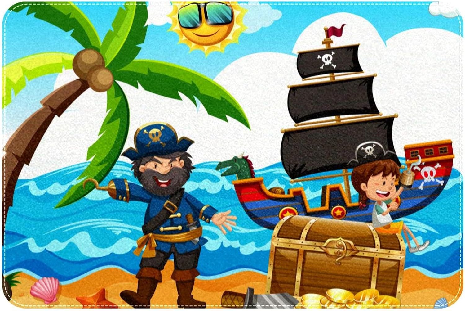 Pirate and Happy Girl Bath Rug 24x16 Inches