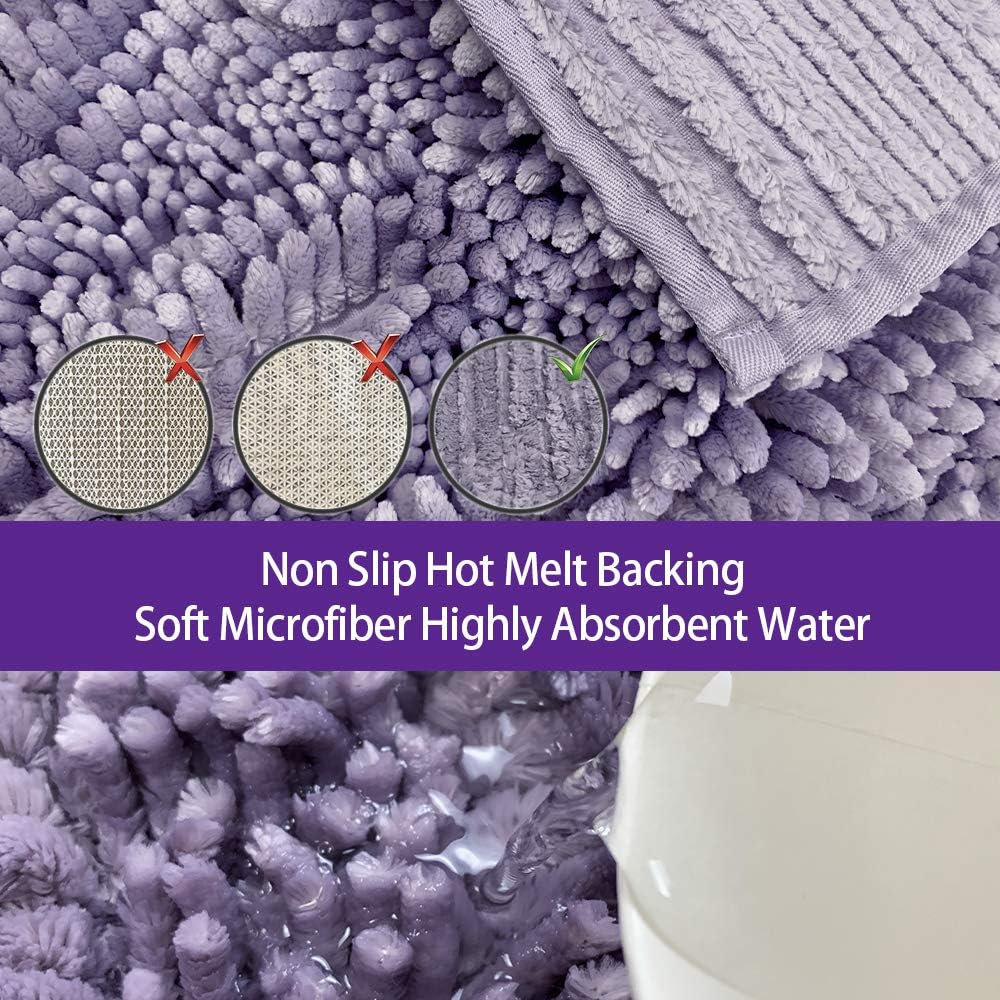 Civkor Bath Mat 31x20 Inch Purple Non-Slip Chenille Rugs