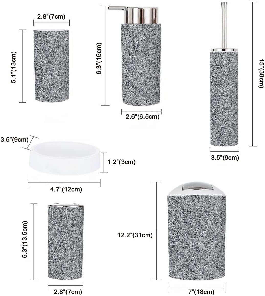 TRANQDEHOM 6-Piece Boho Black Denim Texture Bathroom Accessory Set