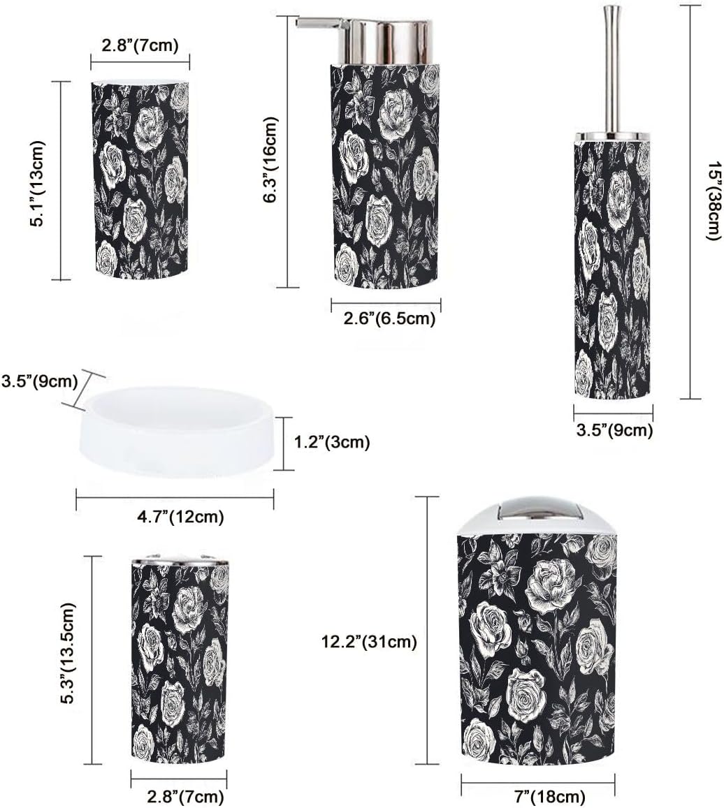 Boho Bathroom Accessory Set 6 Piece Chalk Roses