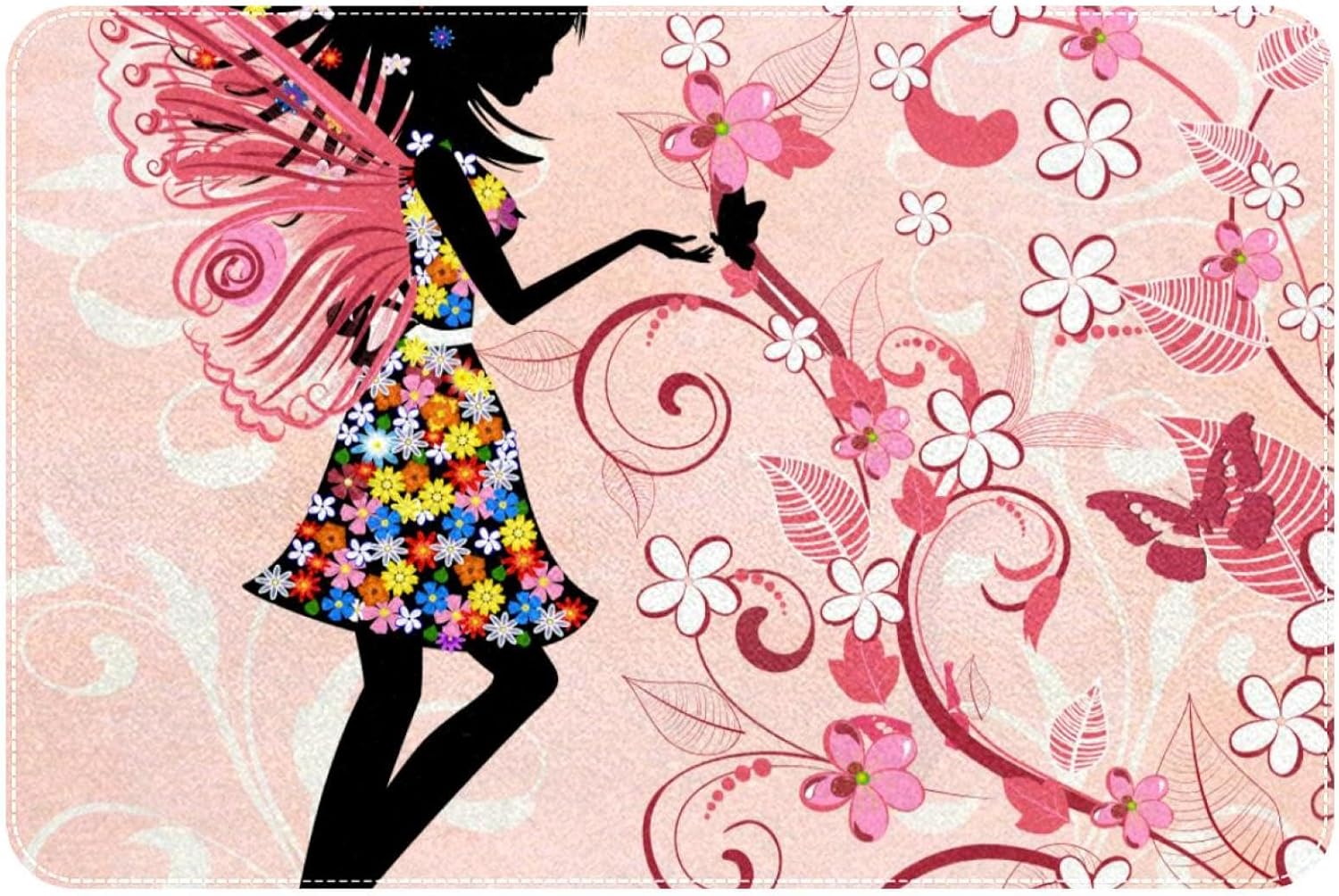 RSMYX Pink Fairy Butterfly Bath Rug Non Slip Door Mat