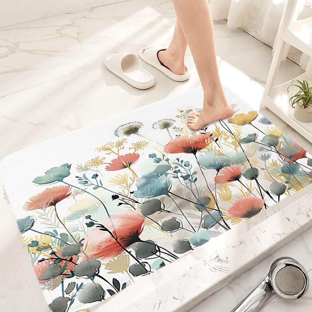 GOAOK Rustic Boho Floral Bath Mat 17x29 Soft Non-Slip Rug