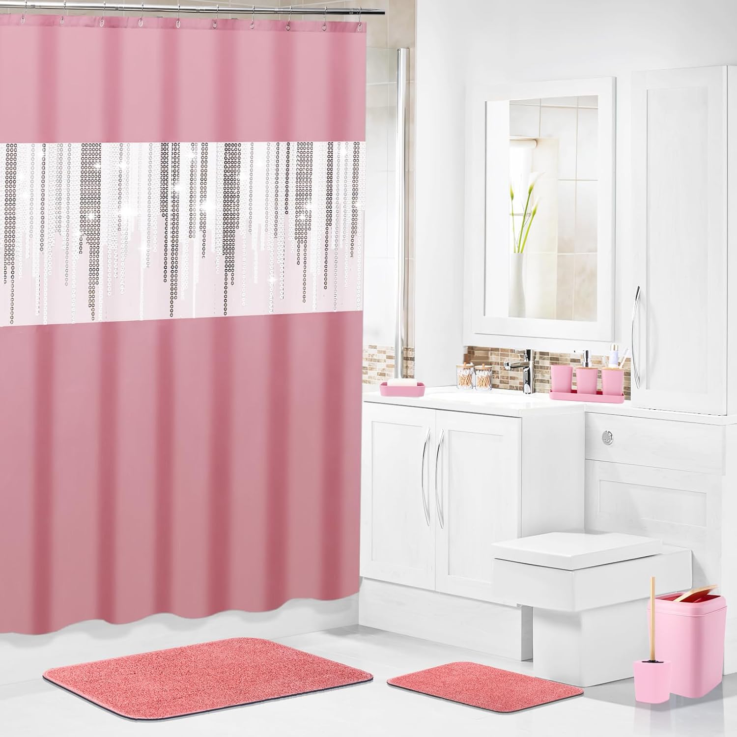 XLHOMO 9 Piece Pink Bathroom Accessory Set