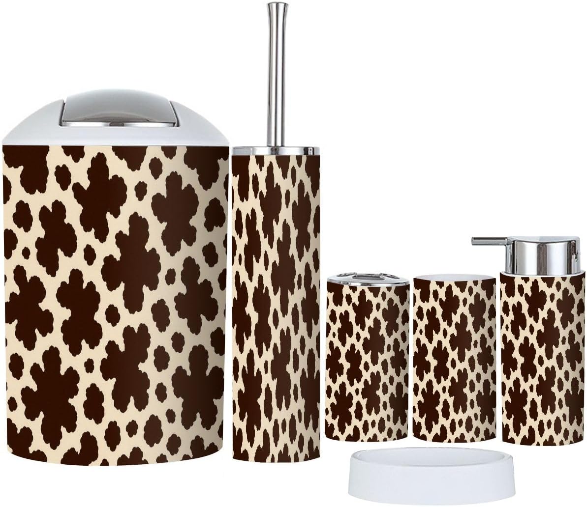 Boho Cow Skin Bathroom Accessory Set 6 Piece 1