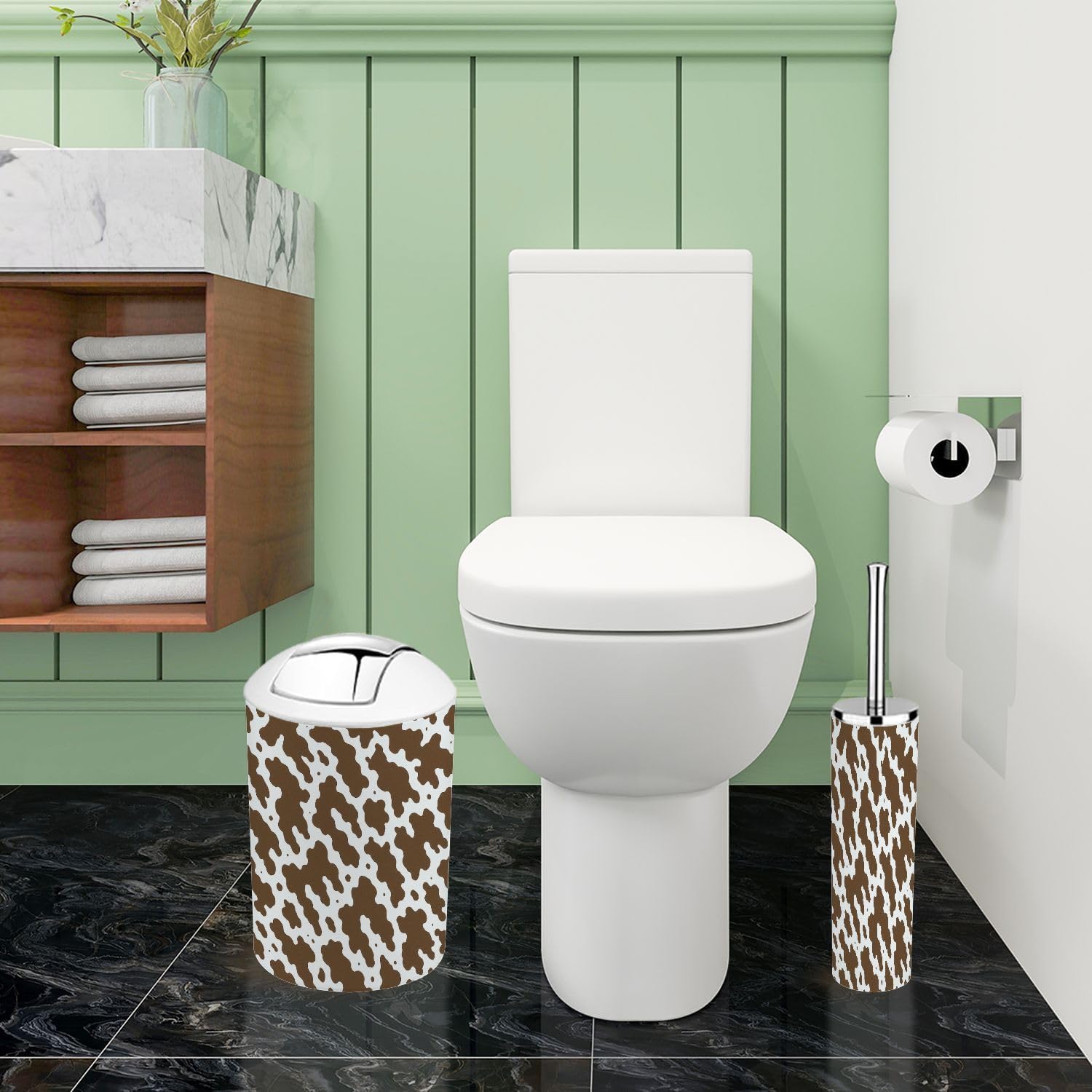 6 Piece Boho Cow Skin Brown Bathroom Accessory Set