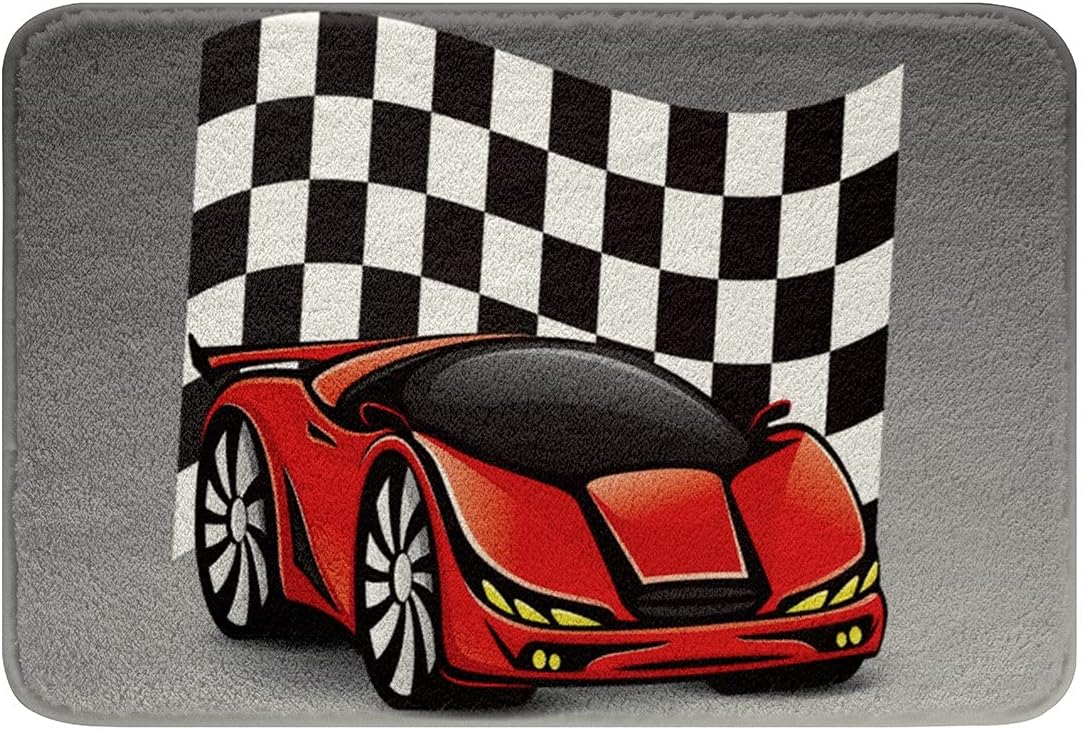 Erosebridal Race Car Bath Mat with Non Slip Backing