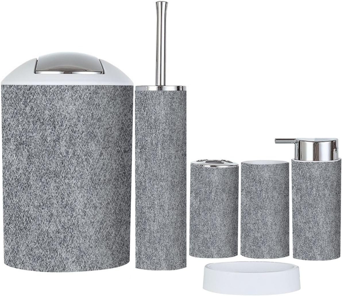 TRANQDEHOM 6-Piece Boho Black Denim Texture Bathroom Accessory Set