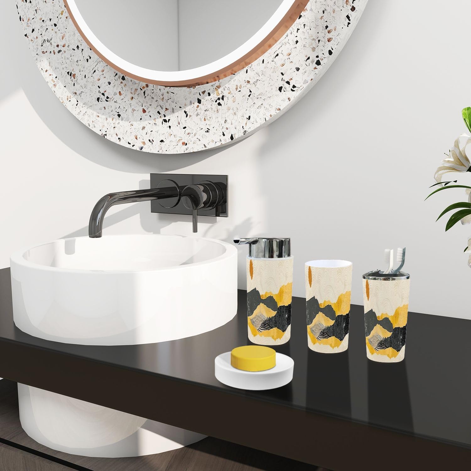 Boho Japanese Bathroom Accessory Set with 6 Pieces