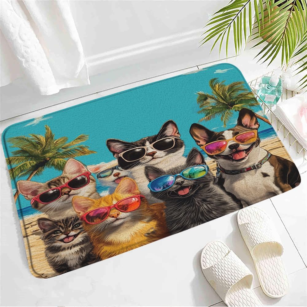 Funny Beach Pets Bath Mat - 24x16 Inch