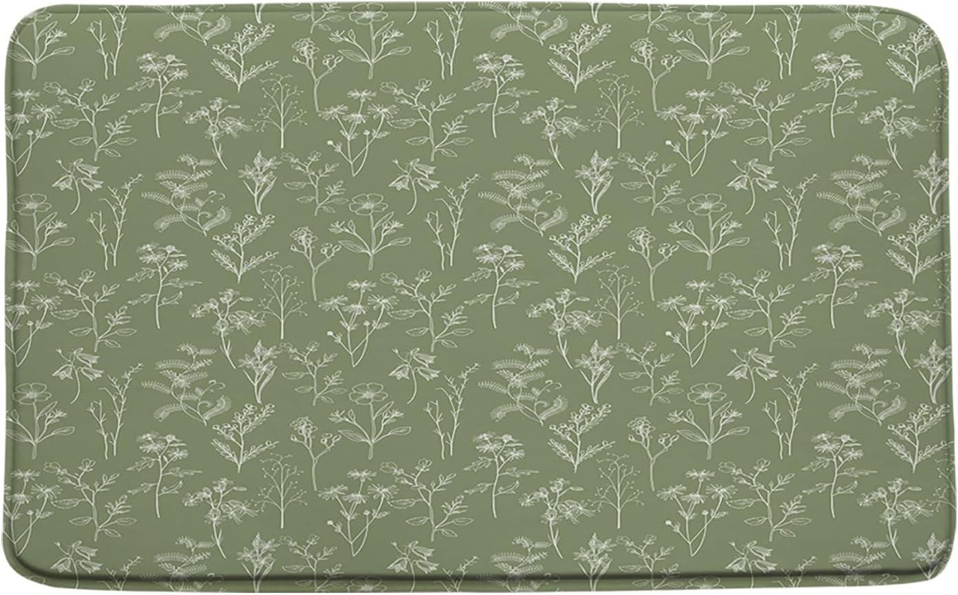Sunhe Vintage Botanical Bath Mat Sage Green