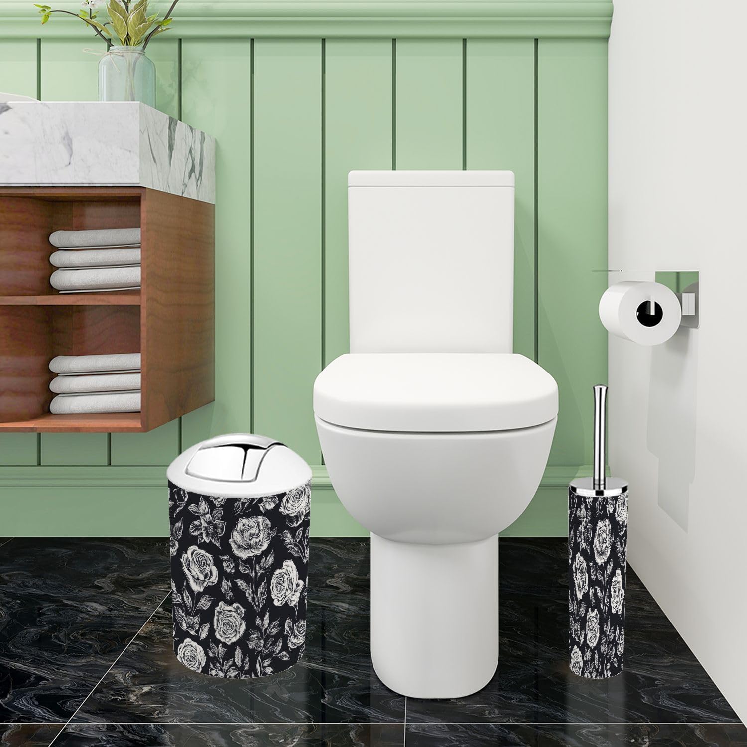 Boho Bathroom Accessory Set 6 Piece Chalk Roses