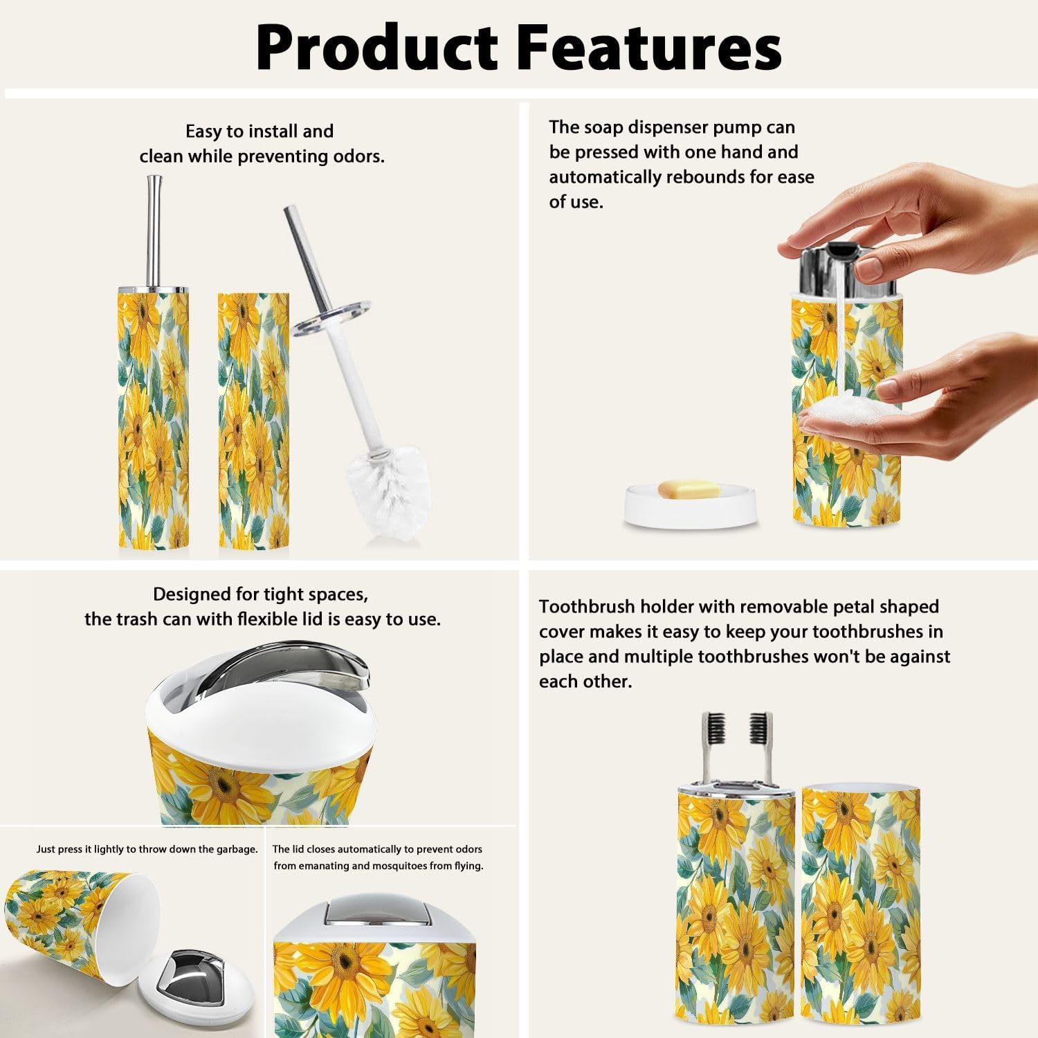 Boho Sunflower Bathroom Accessory Set 6 Piece 1