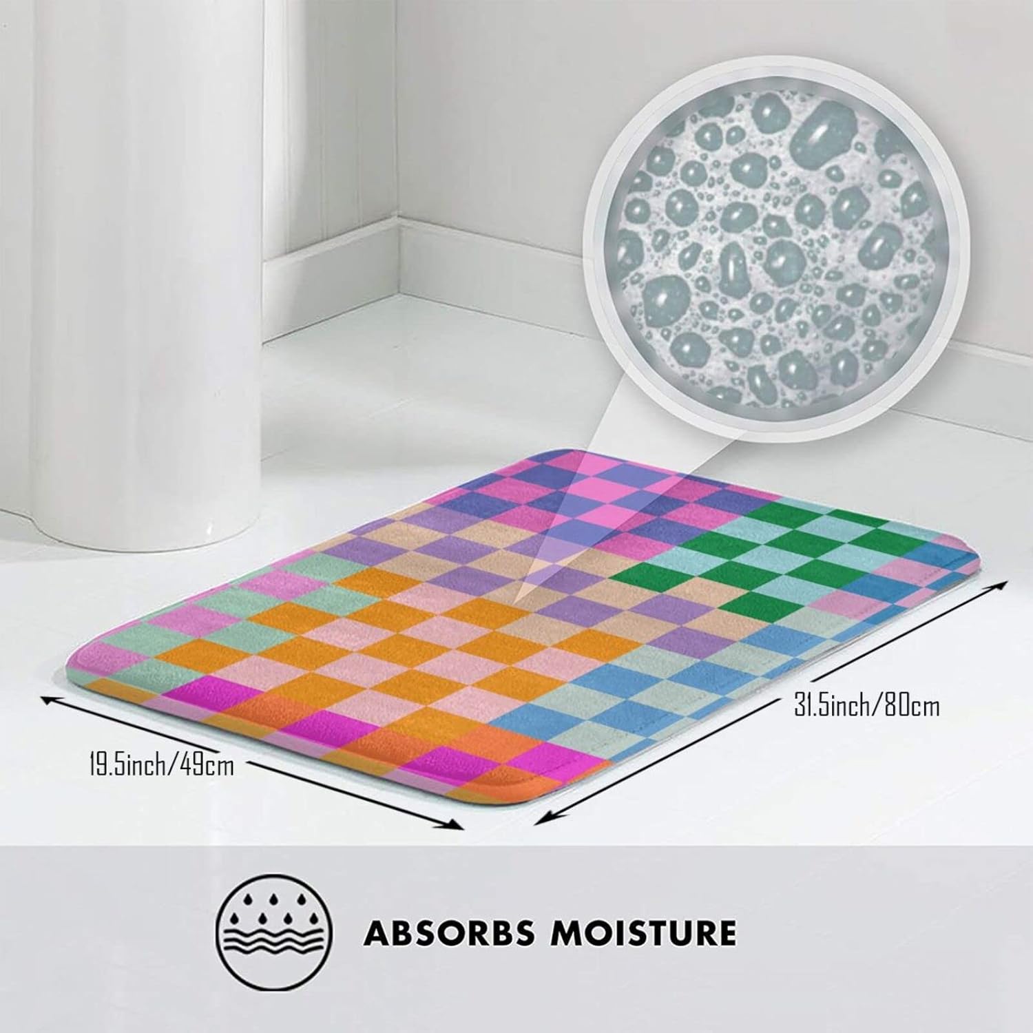 Checkered Rainbow Bath Mat 20x30 Non Slip
