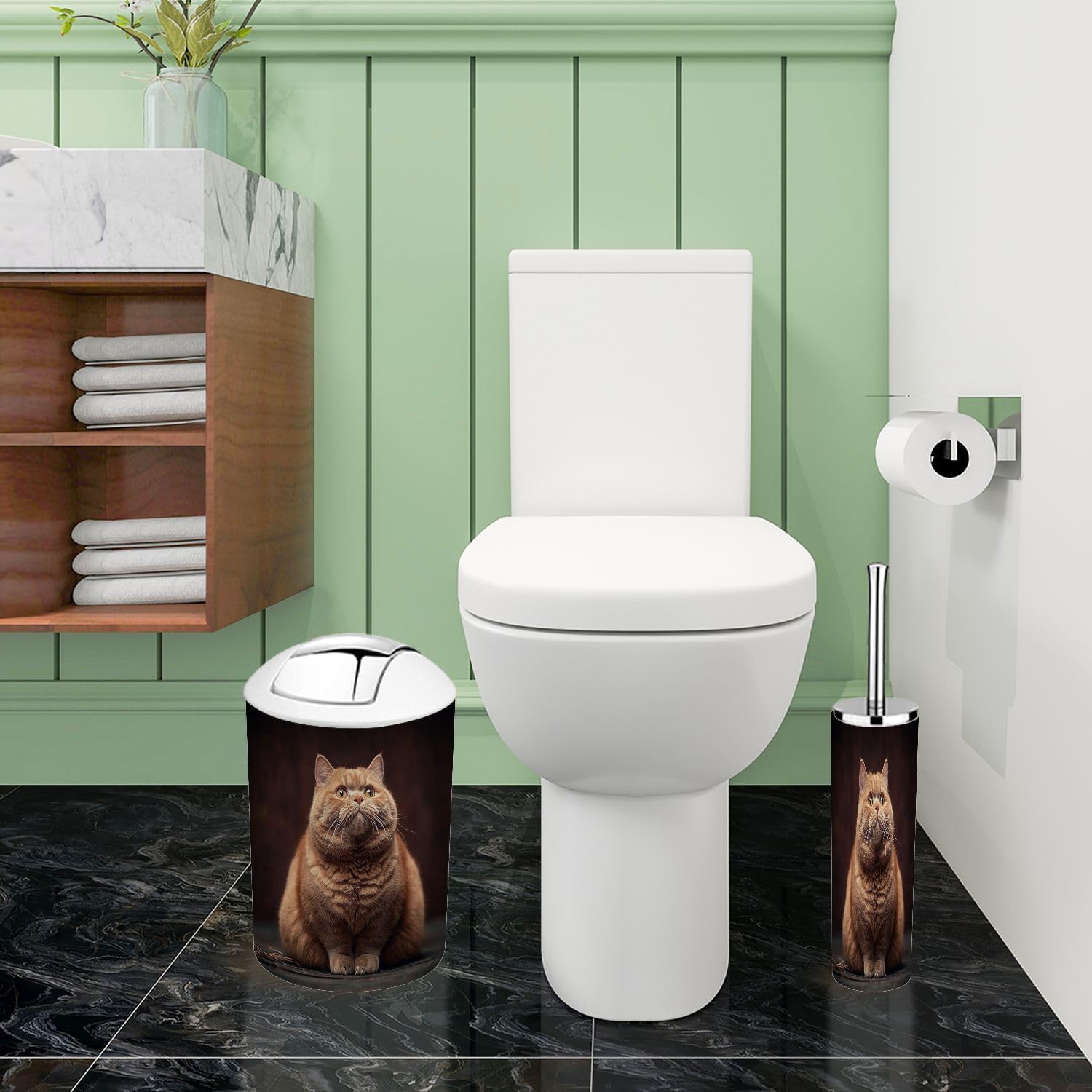 Boho Bathroom Accessory Set 6 Pieces with Trash Can and Toothbrush Holder