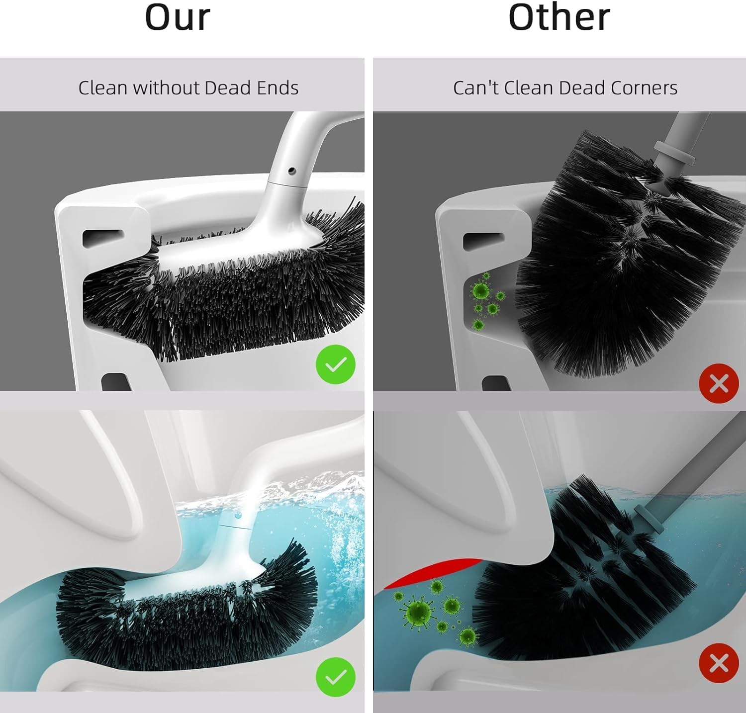 HAMITOR Toilet Brush Holder Set - 2 Pack Modern White Design