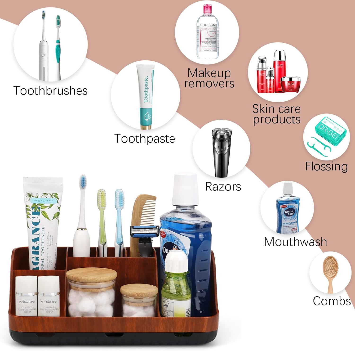Red Wood Bathroom Storage Organizer with 7 Slots